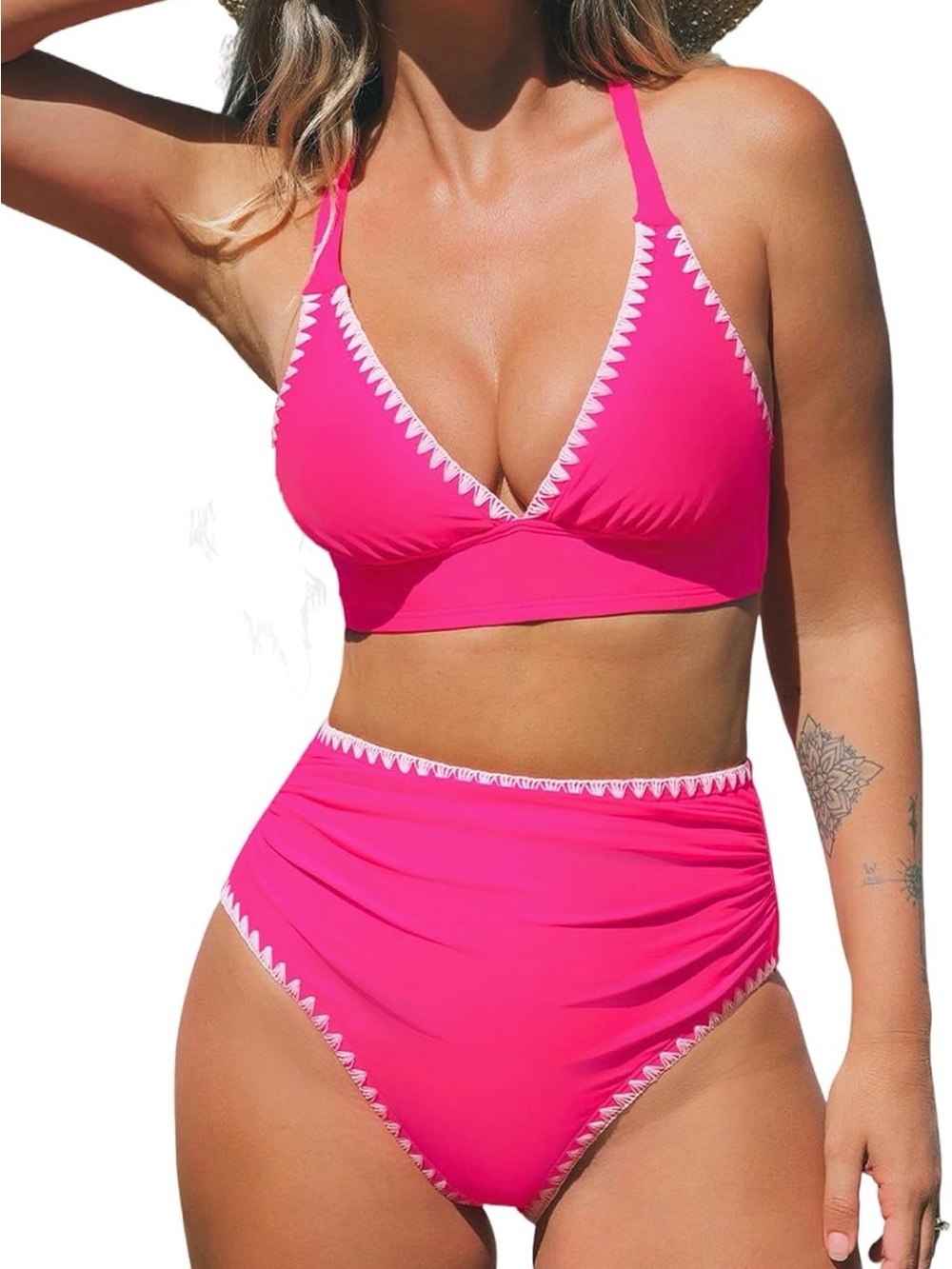 Bright Pink High-Waist Bikini Set - Women Swim